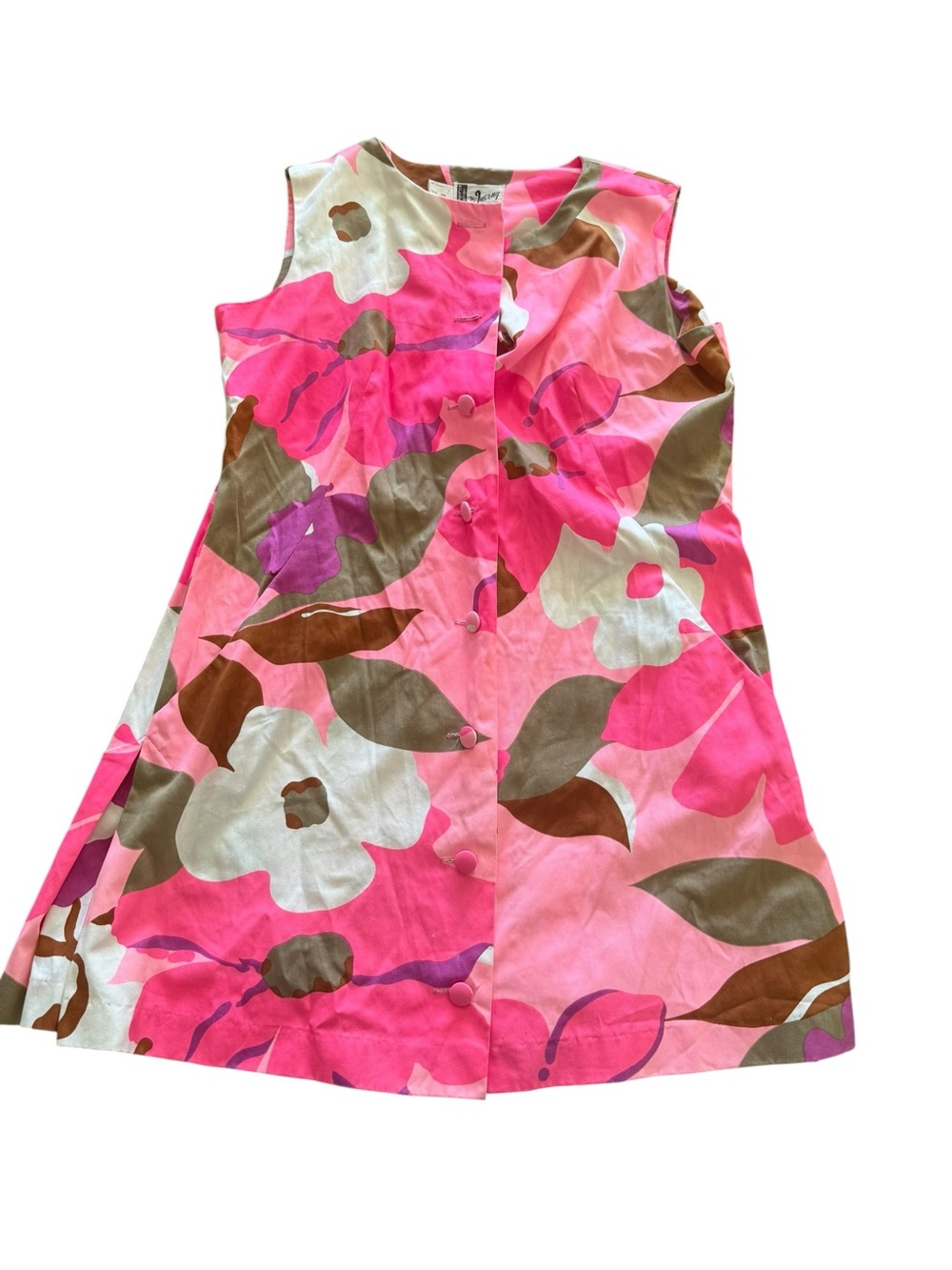 Vibrant Vintage Pink Floral Sleeveless Midi Dress